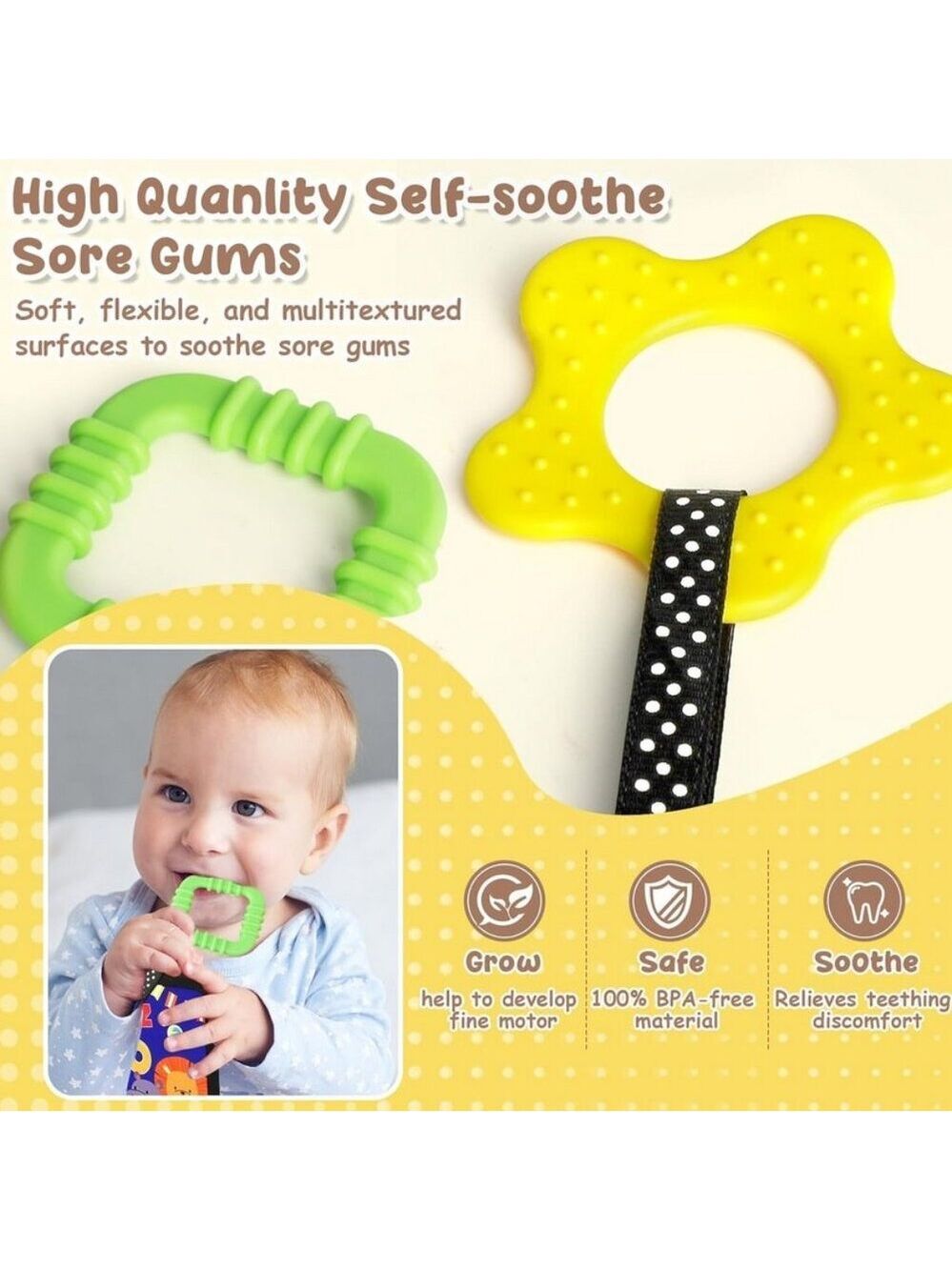 High Contrast Tummy Time Toy, Crinkle Mirror Sensory for Baby 0 to 12 Months - Picture 5 of 7